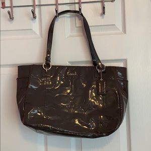 Coach grey patent leather tote